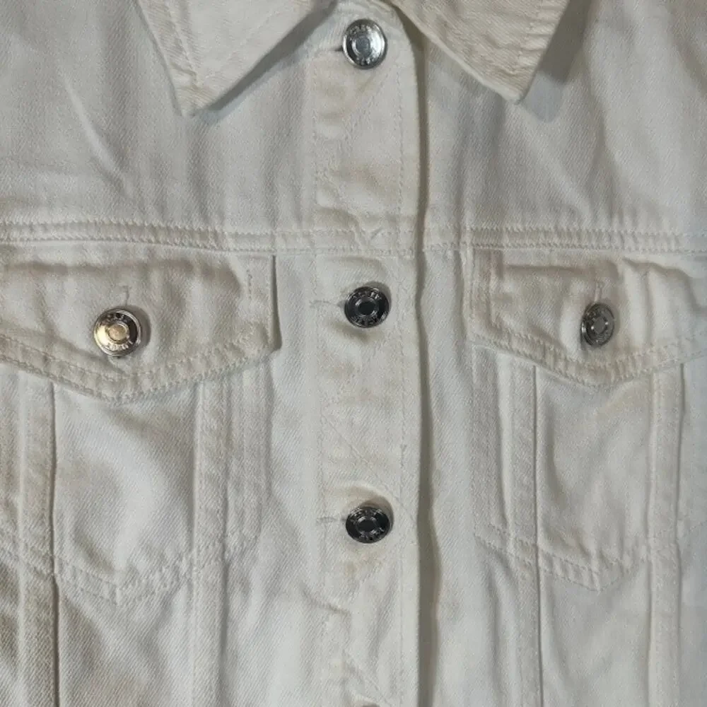 J. Crew White Cotton Button Front Long Sleeve Denim Jean Jacket Women Sz S
